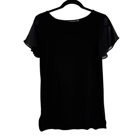 Susan Graver Chiffon Flutter Sleeve Top Size XS Black Slinky Knit Roundneck - Picture 11 of 11